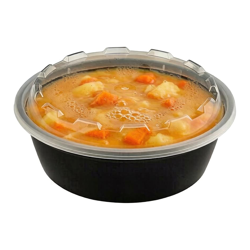 Контейнер ПП под горячее кругл 530 мл d-152 черный с прозрачной крышкой ВЗЛП