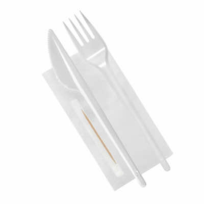 Набор-№4-(вилка+нож+зубочистка+салфетка)-белый-ПС-ВЗЛП