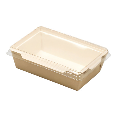 Контейнер-бумажный-400-мл-145х95х45-прямоуг-крафтбелый-с-пластиковой-крышкой-Пактон