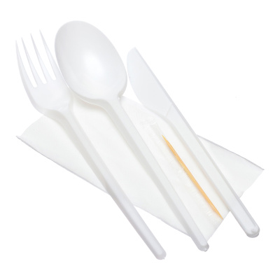 Набор-№5-(ложка+вилка+нож+зубочистка+салфетка)-белый-ПС-ВЗЛП