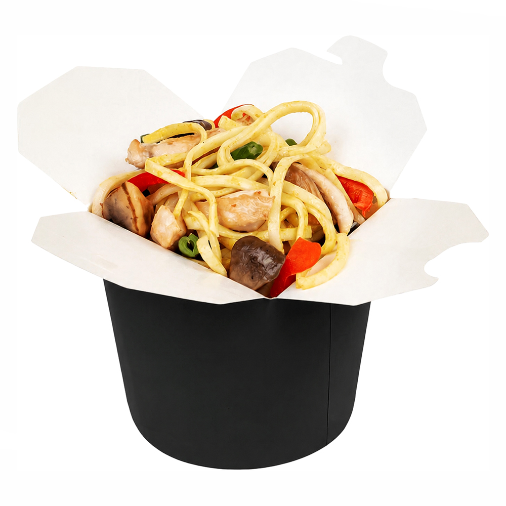 Контейнер бумажный круглый для лапши 450 мл черный WOK